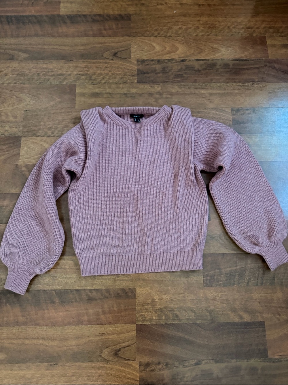 Forever 21 Dusty Rose Ribbed Balloon Sleeve Crew Sweater size S